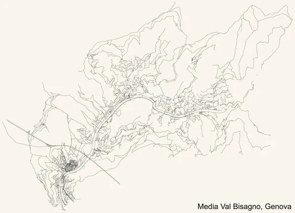 Preto Simples Mapa Detalhado Estradas Rua Fundo Bege Vintage Quarto — Vetor de Stock