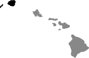ABD 'nin Hawaii eyaletinin gri haritasında ABD' nin Kauai eyaletinin siyah işaretli konumu haritası var.