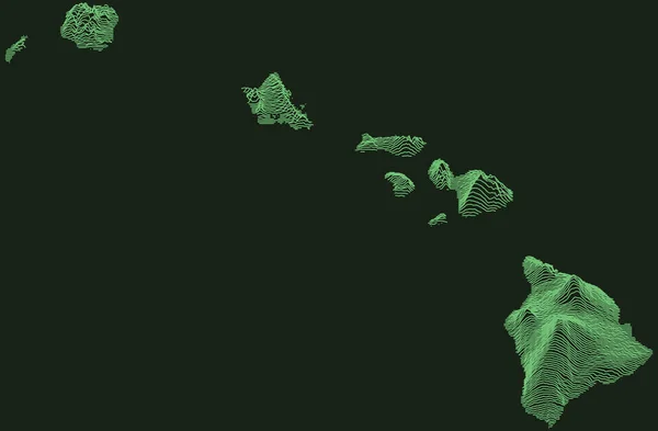 Topografische Militärische Radarkarte Des Bundesstaates Hawaii Usa Mit Smaragdgrünen Höhenlinien — Stockvektor