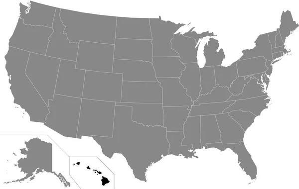 Schwarz Hervorgehobene Lagekarte Des Bundesstaates Hawaii Innerhalb Der Grauen Karte — Stockvektor