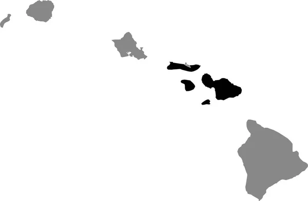 美国夏威夷州灰度地图内的美国毛伊县的黑点位置图 — 图库矢量图片
