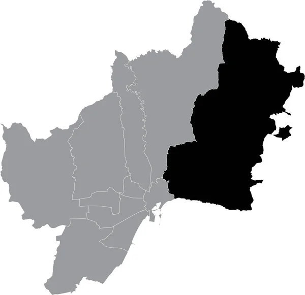 Mapa Localização Preta Distrito Malagenean Este Dentro Capital Regional Espanhola — Vetor de Stock