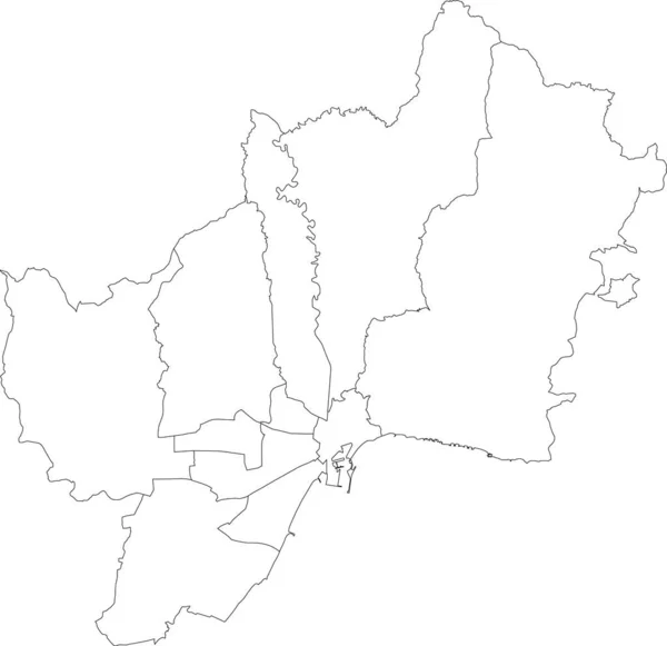 Prosta Biała Mapa Wektorowa Czarnymi Granicami Dzielnic Malaga Hiszpania — Wektor stockowy