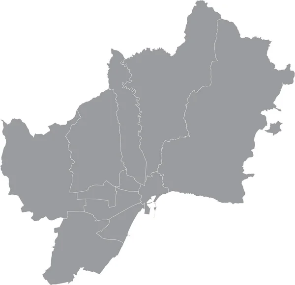 Проста Сіра Векторна Мапа Білими Межами Районів Малаги Іспанія — стоковий вектор