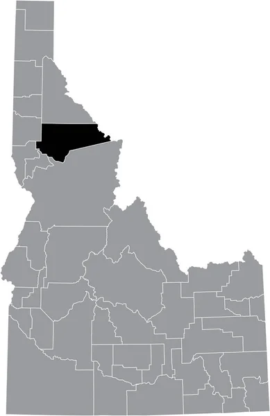 Preto Destaque Mapa Localização Condado Idahoan Clearwater Dentro Mapa Cinza —  Vetores de Stock