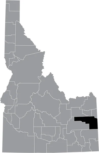 アイダホ州 アメリカ の灰色の地図の中にあるアイダホ州ボンネビル郡の黒いハイライトされた場所の地図 — ストックベクタ