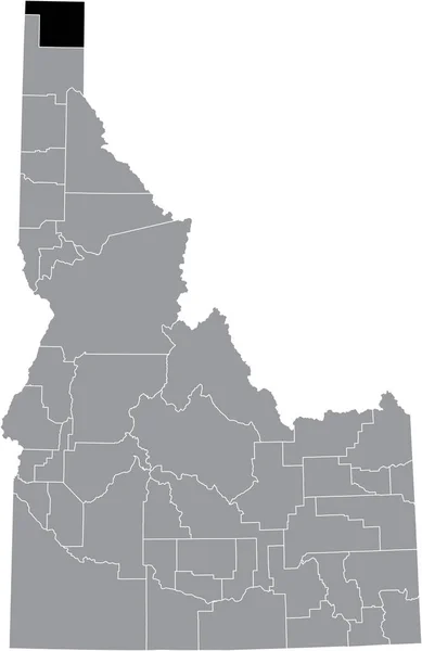 美国爱达荷州爱达荷州内灰色地图内爱达荷州边界县的黑色醒目位置图 — 图库矢量图片