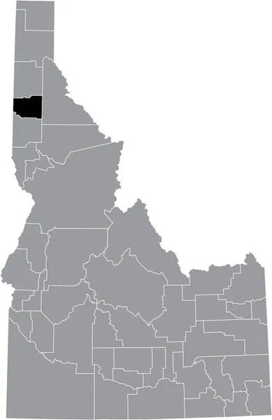 アイダホ州 アメリカ の灰色の地図の中にあるアイダホ州ベネワ郡の黒いハイライトされた場所地図 — ストックベクタ