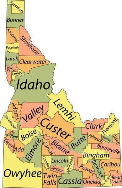美国爱达荷州的帕塞尔矢量地图 附有黑边及其各州名称 — 图库矢量图片