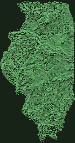 일리노이주 토폴로지 지도어두운 배경에 에메랄드 녹색등 일리노이주의 — 스톡 벡터