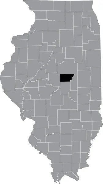 米国イリノイ州の灰色の地図の中にあるイリノイ州デウィット郡の黒いハイライトされた場所地図 — ストックベクタ