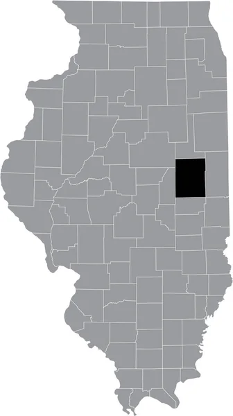 イリノイ州の灰色の地図の中にあるイリノイ州選手権郡の黒いハイライトされた場所の地図 — ストックベクタ