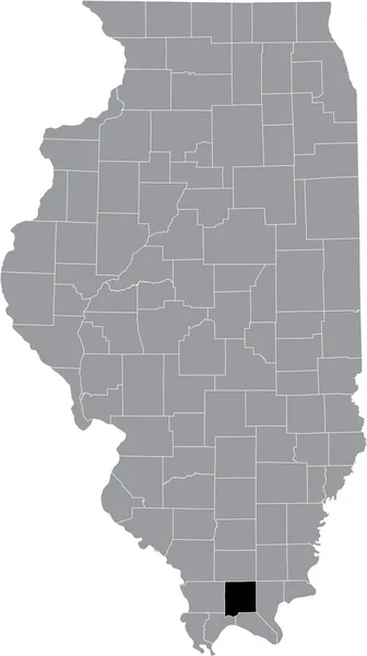 米国イリノイ州の灰色の地図の中にあるイリノイ州ジョンソン郡の黒いハイライトされた場所地図 — ストックベクタ