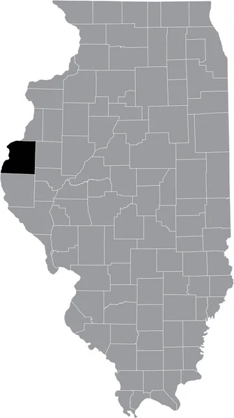 イリノイ州の灰色の地図の中にあるイリノイ州ハンコック郡の黒いハイライトされた場所 — ストックベクタ
