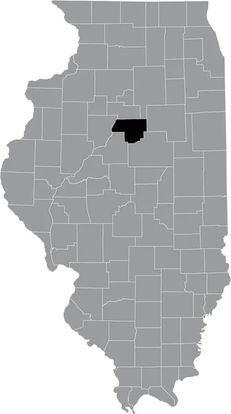 イリノイ州の灰色の地図の中にあるイリノイ州ウッドフォード郡の黒いハイライトされた場所の地図 — ストックベクタ