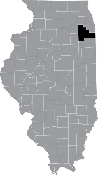 Černá Zvýrazněná Mapa Illinoisan County Šedé Mapě Federálního Státu Illinois — Stockový vektor