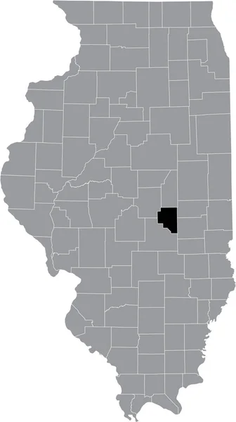 イリノイ州の灰色の地図の中にあるイリノイ州ムートリー郡の黒いハイライトされた場所 — ストックベクタ