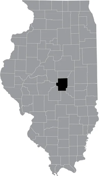 イリノイ州の灰色の地図の中にあるイリノイ州メイコン郡の黒いハイライトされた場所 — ストックベクタ