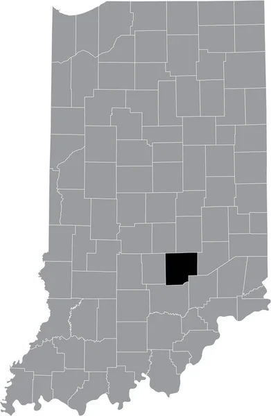 アメリカ合衆国インディアナ州の灰色の地図の中にあるフーサー バーソロミュー郡の黒いハイライトされた場所 — ストックベクタ