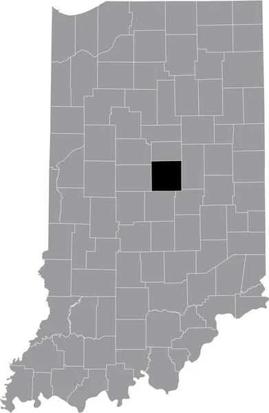 アメリカ合衆国インディアナ州の灰色の地図の中にあるフーサー ハミルトン郡の黒いハイライトされた場所 — ストックベクタ