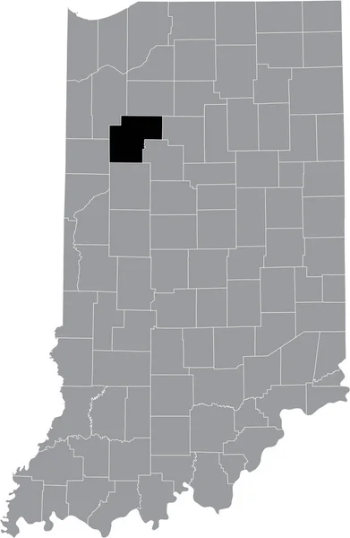 アメリカ合衆国インディアナ州の灰色の地図の中のフーザー ホワイト郡の黒いハイライトされた場所 — ストックベクタ