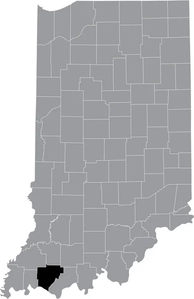 Preto Destaque Mapa Localização Condado Hoosier Warrick Dentro Mapa Cinza —  Vetores de Stock