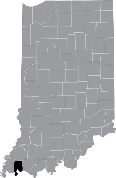 美国印第安纳联邦州灰度地图内的霍西耶 范德拉赫县的黑点位置图 — 图库矢量图片