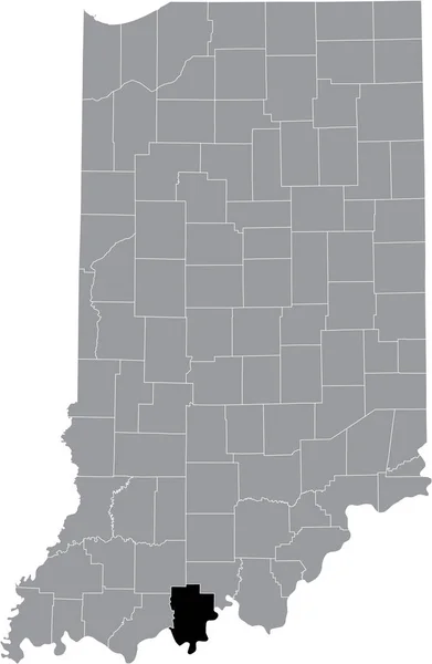 美国印第安纳联邦州内灰色地图内的Hoosier Perry县的黑色醒目位置图 — 图库矢量图片