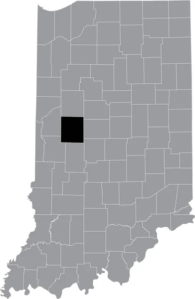 アメリカ合衆国インディアナ州の灰色の地図の中にあるフーサー モンゴメリー郡の黒いハイライトされた位置図 — ストックベクタ