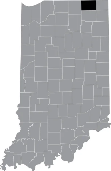 美国印第安纳联邦州内灰色地图内的霍西尔拉格朗日县的黑色突出显示位置图 — 图库矢量图片