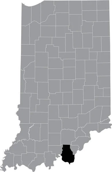 アメリカ合衆国インディアナ州の灰色の地図の中にあるフーサー ハリソン郡の黒いハイライトされた場所 — ストックベクタ