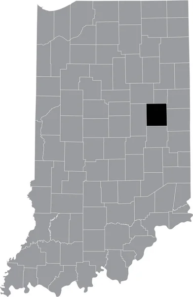 アメリカ合衆国インディアナ州の灰色の地図の中にあるフーサー デラウェア郡の黒いハイライトされた位置図 — ストックベクタ