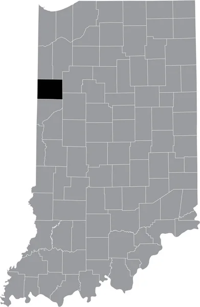 Černá Zvýrazněná Mapa Umístění Okresu Hoosier Benton Uvnitř Šedé Mapy — Stockový vektor