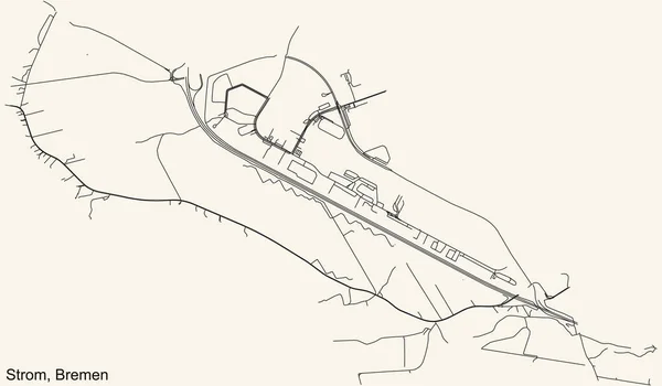 Schwarze Einfache Detaillierte Straßenkarte Auf Beigem Hintergrund Des Stadtteils Strom — Stockvektor