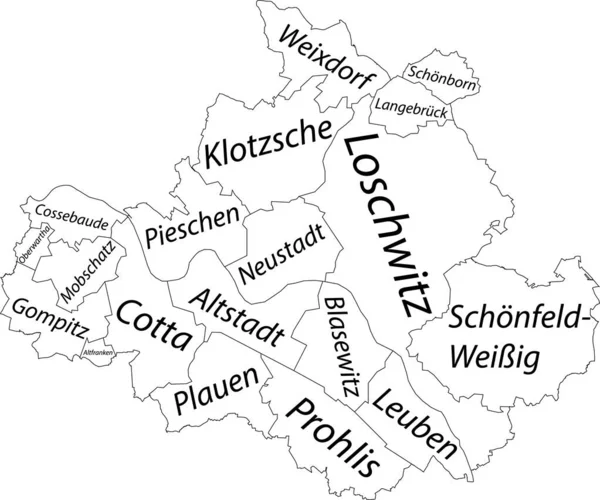 Einfache Weiße Vektorkarte Mit Schwarzen Rändern Und Namen Der Bezirke — Stockvektor