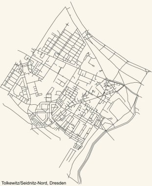 Almanya 'nın Dresden bölgesinin Tolkewitz / Seidnitz-Nord semtinin klasik bej arka plan haritası