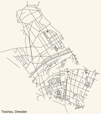 Dresden, Almanya 'da Trachau Mahallesi' nin klasik bej arka plan haritası