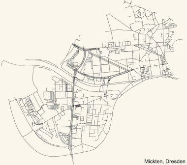 Almanya 'nın Dresden bölgesinin Mickten mit Trachau-Sd, bigau und Kaditz-Sd semtinin klasik bej arka plan haritası