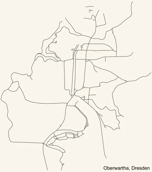 Schwarze Einfache Detaillierte Straßenkarte Auf Beigem Hintergrund Des Stadtteils Oberwartha — Stockvektor