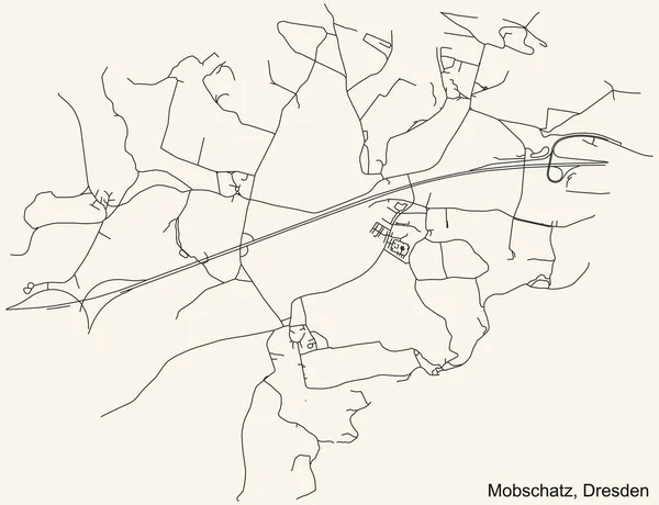 Schwarze Einfache Detaillierte Straßenkarte Auf Beigem Hintergrund Des Viertels Mobschatz — Stockvektor