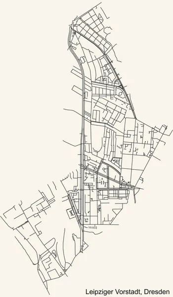 Preto Simples Mapa Detalhado Estradas Rua Fundo Bege Bairro Leipziger — Vetor de Stock