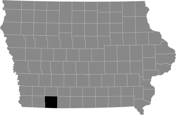 アメリカ合衆国アイオワ州の灰色の地図の中のテイラー郡の黒いハイライトされた場所 — ストックベクタ