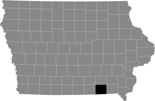 Iowa Federal Eyaleti Nin Gri Haritasında Davis County Nin Siyah — Stok Vektör