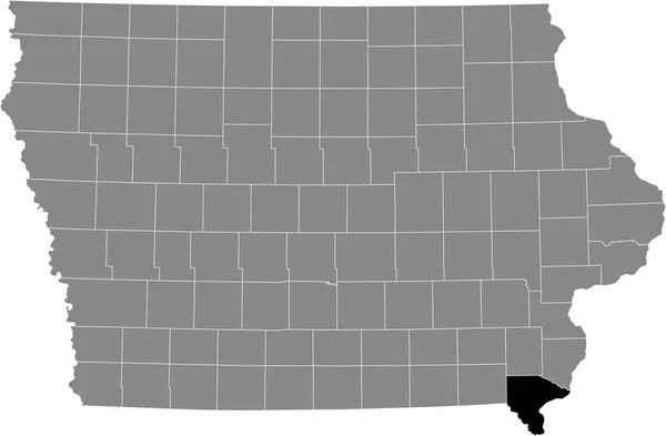 Iowa Federal Eyaleti Nin Gri Haritasında Lee County Nin Siyah — Stok Vektör