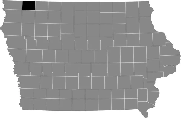 アメリカのアイオワ州の灰色の地図の中のオセオラ郡の黒いハイライトされた場所 — ストックベクタ