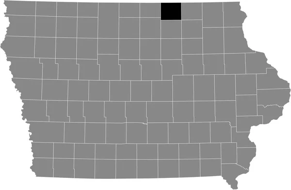 Iowa Federal Eyaleti Nin Gri Haritasında Mitchell County Nin Siyah — Stok Vektör