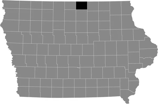 Iowa Federal Eyaleti Nin Gri Haritasında Worth County Nin Siyah — Stok Vektör