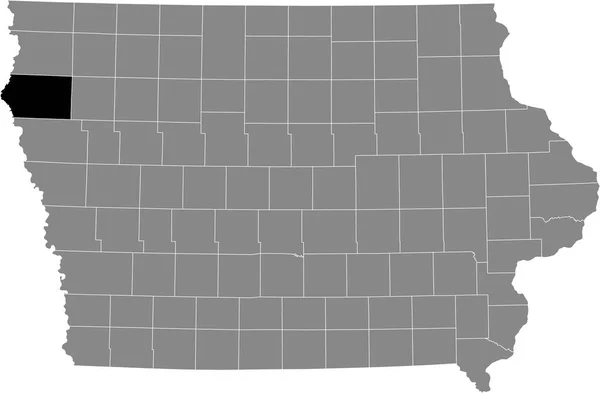 Iowa Federal Eyaleti Nin Gri Haritasında Plymouth Lçesi Nin Siyah — Stok Vektör