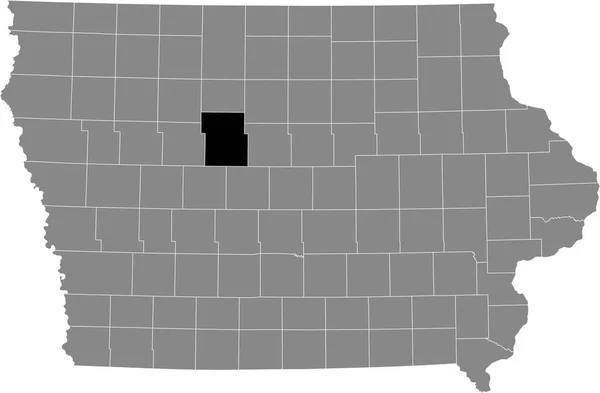 アメリカのアイオワ州の灰色の地図の中のウェブスター郡の黒いハイライトされた場所 — ストックベクタ