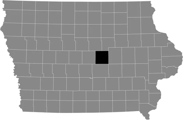 アメリカのアイオワ州の灰色の地図の中のマーシャル郡の黒いハイライトされた場所の地図 — ストックベクタ
